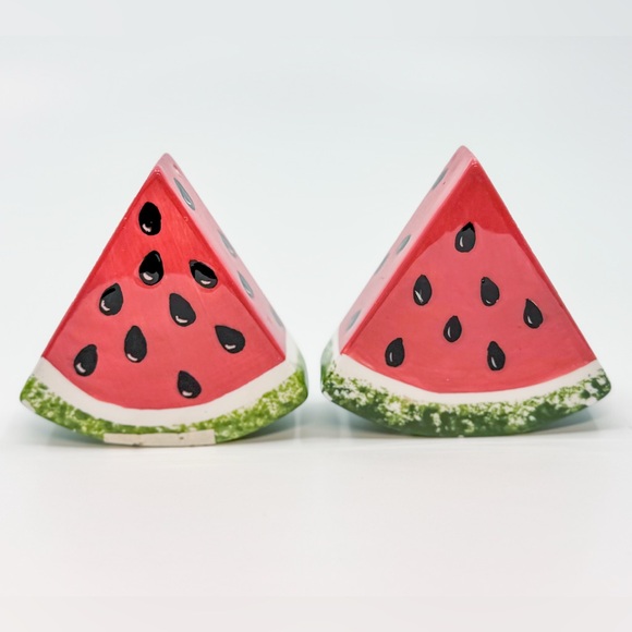 Bright & Cheery Watermelon Hand-Painted Ceramic Salt & Pepper Shaker Set 3" x 3" - Picture 1 of 12